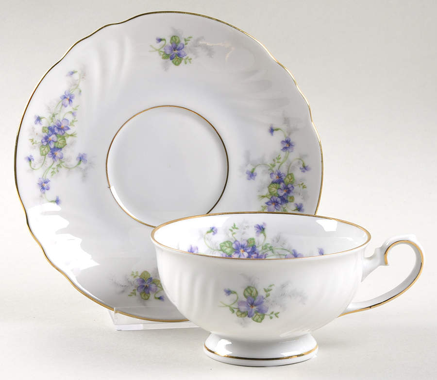 Violets (Older, No Gold Inner Range) Footed Cup & Saucer Set by Johann Haviland-1