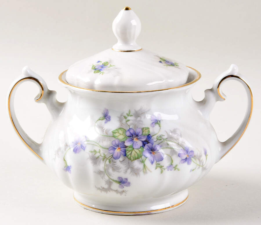 Violets (Older, No Gold Inner Range) Sugar Bowl & Lid by Johann Haviland-1