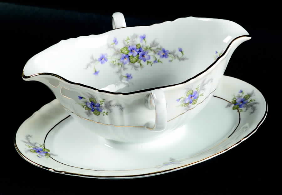 Violets(Newer, Gold Inner Ring, Cream Rim) Gravy Boat with Attached Underplate by Johann Haviland-1
