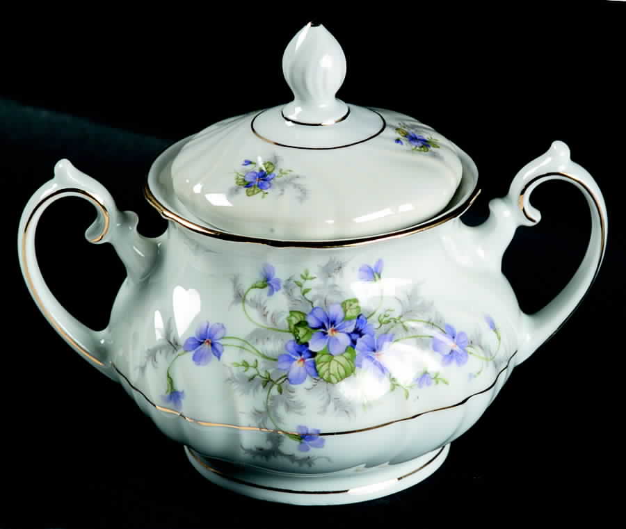 Violets(Newer, Gold Inner Ring, Cream Rim) Sugar Bowl & Lid by Johann Haviland-1