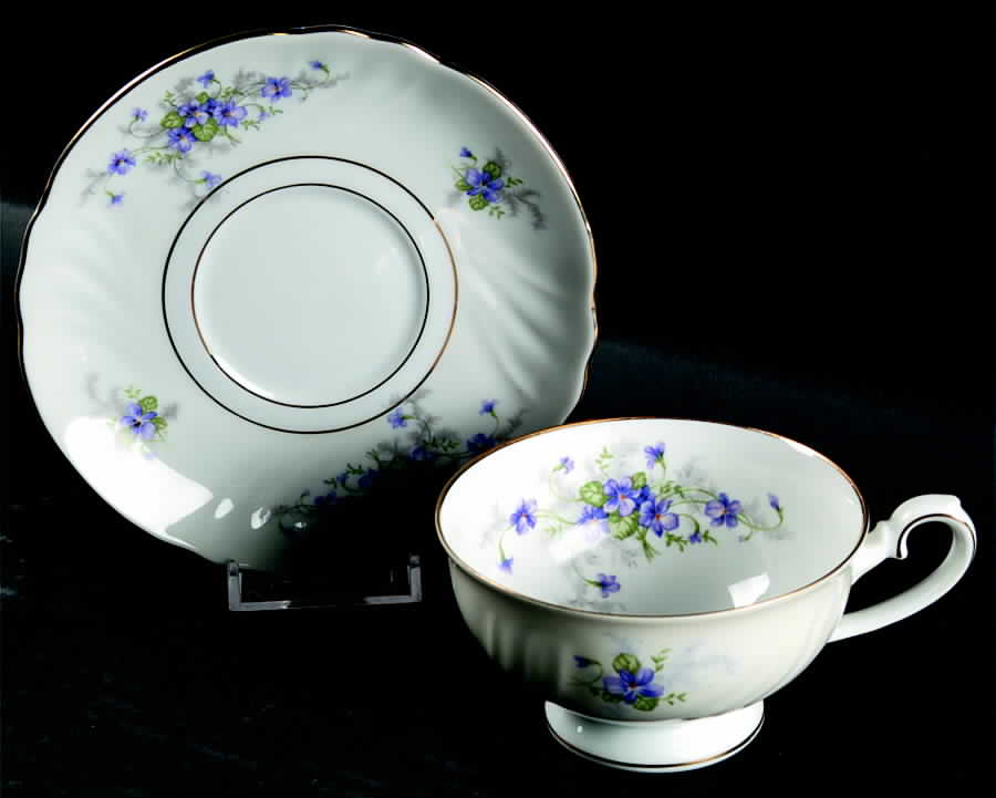 Violets(Newer, Gold Inner Ring, Cream Rim) Footed Cup & Saucer Set by Johann Haviland-1