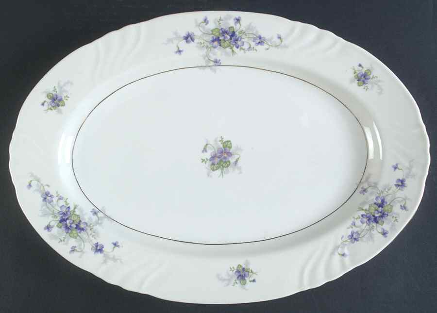 Violets(Newer, Gold Inner Ring, Cream Rim) 16" Oval Serving Platter by Johann Haviland-1