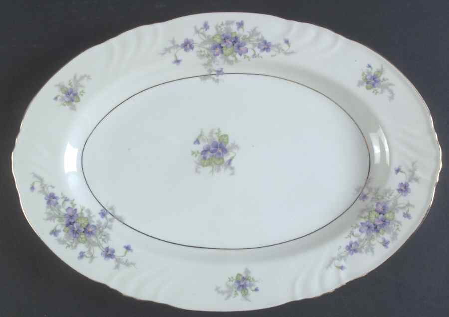 Violets(Newer, Gold Inner Ring, Cream Rim) 14" Oval Serving Platter by Johann Haviland-1