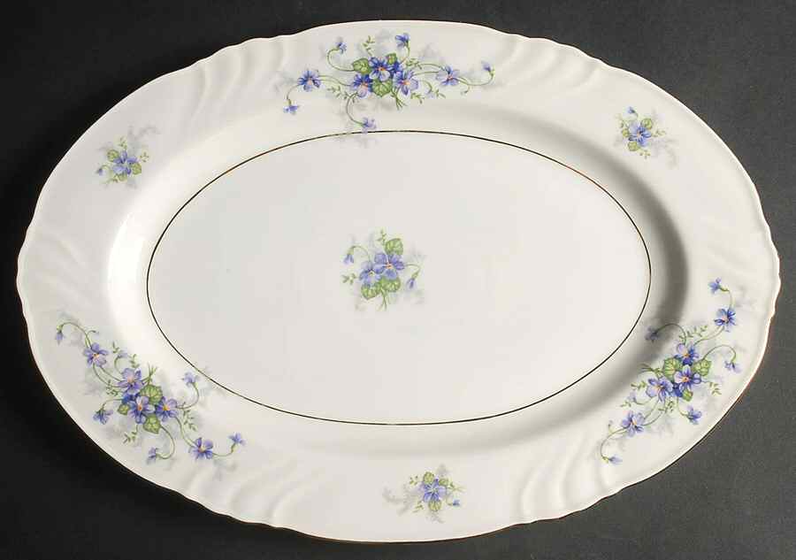 Violets(Newer, Gold Inner Ring, Cream Rim) 15" Oval Serving Platter by Johann Haviland-1