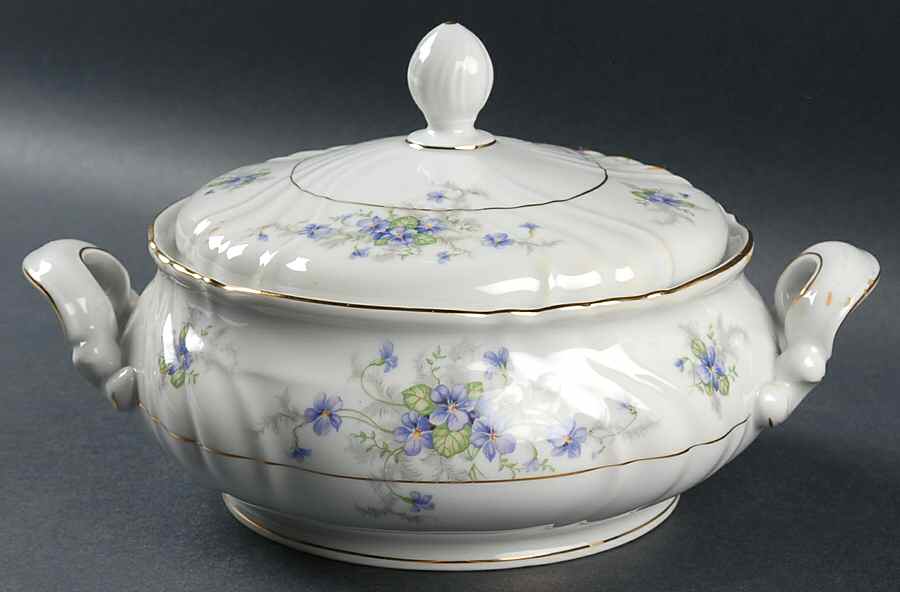 Violets(Newer, Gold Inner Ring, Cream Rim) Round Covered Vegetable by Johann Haviland-1
