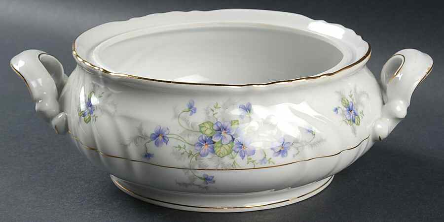 Violets(Newer, Gold Inner Ring, Cream Rim) Round Vegetable No Lid by Johann Haviland-1