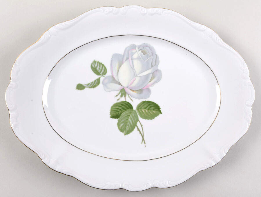 White Rose 15" Oval Serving Platter by Johann Haviland-1