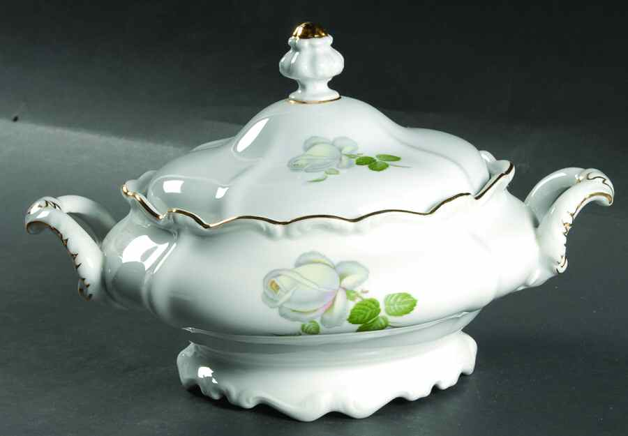 White Rose Round Covered Vegetable by Johann Haviland-1