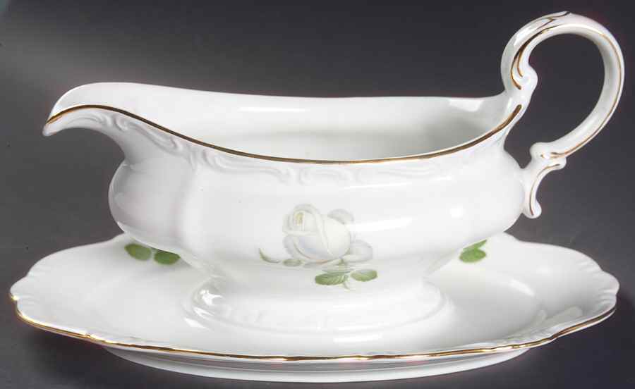 White Rose Gravy Boat with Attached Underplate by Johann Haviland-1