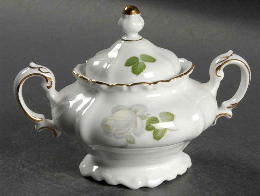White Rose Sugar Bowl & Lid by Johann Haviland-1