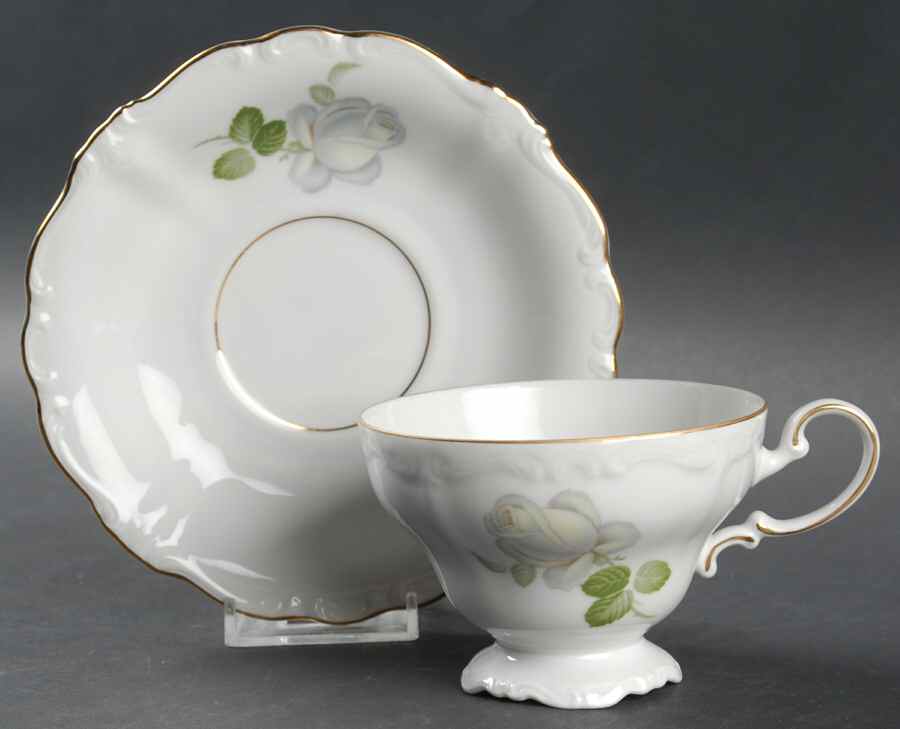 White Rose Footed Cup & Saucer Set by Johann Haviland-1