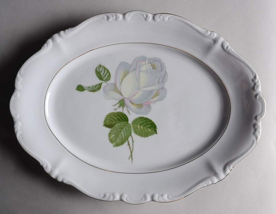 White Rose 14" Oval Serving Platter by Johann Haviland-1