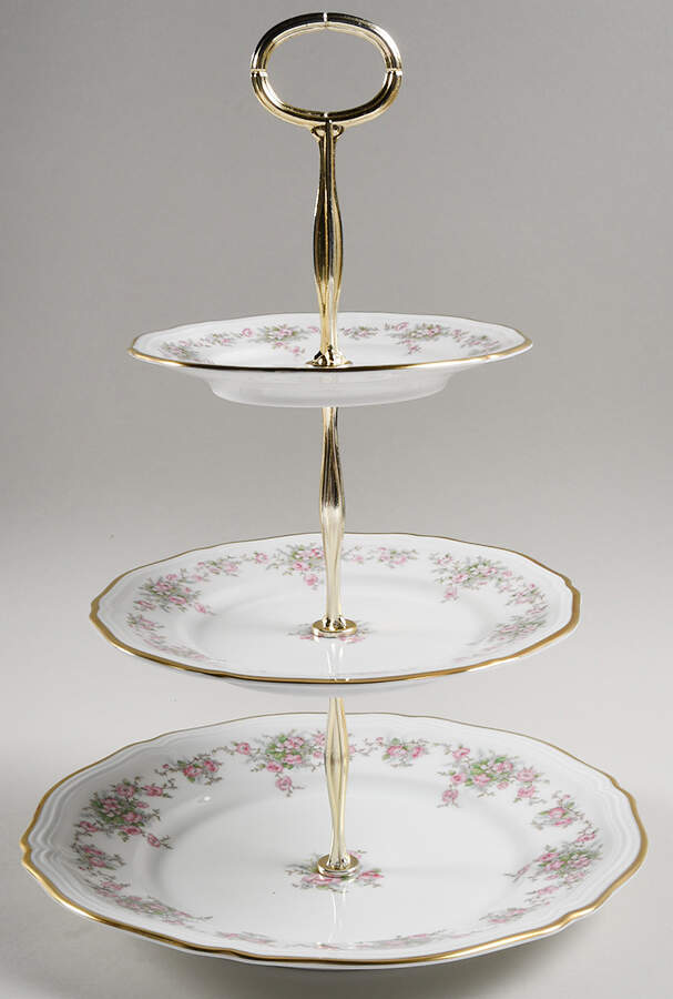Wild Rose (1-8" Gold Trim) 13 7/8"-14 1/4" 3-Tiered Serving Tray(DP,SP,BB) HC by Johann Haviland-1
