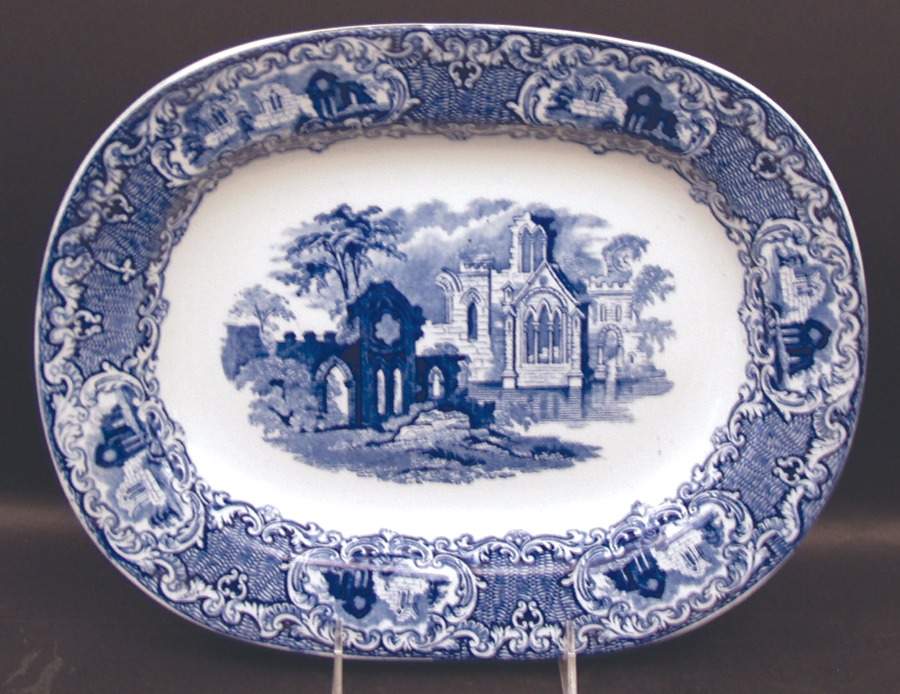 Abbey (Transferware, Scalloped) 12" Oval Serving Platter by George Jones & Sons-1
