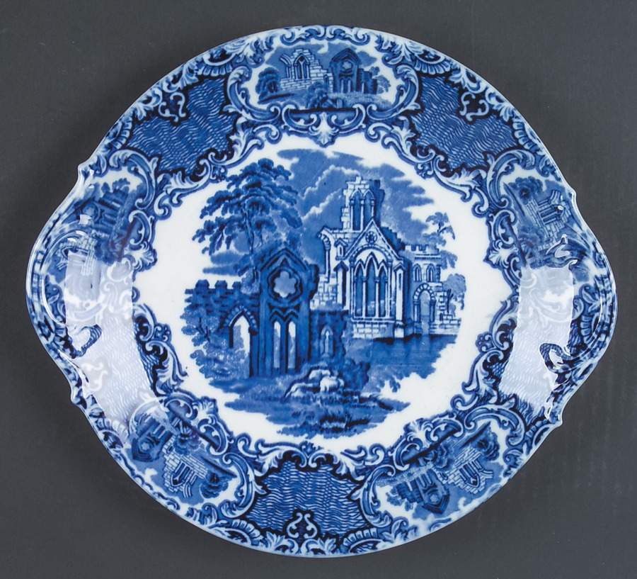 Abbey (Transferware, Scalloped) Handled Cake Plate by George Jones & Sons-1