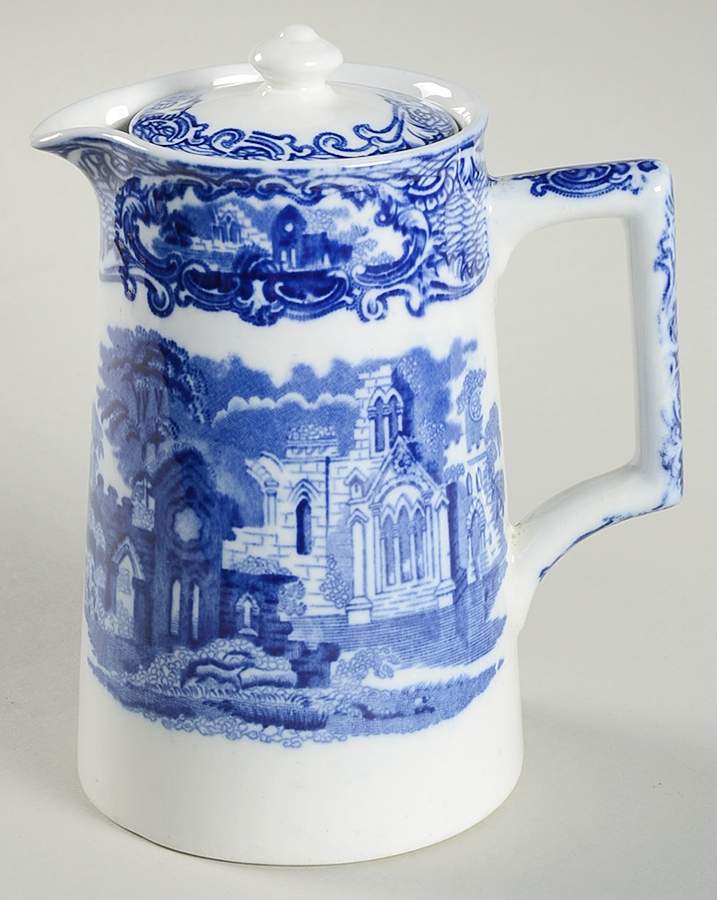 Abbey (Transferware, Scalloped) Large Syrup W/Lid by George Jones & Sons-1
