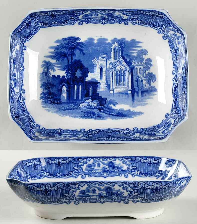 Abbey (Transferware, Scalloped) 9" Oval Vegetable Bowl by George Jones & Sons-1