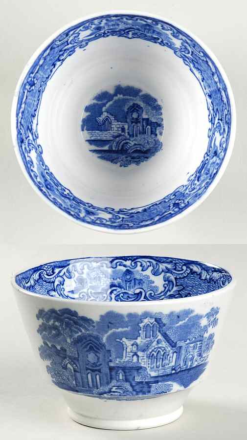 Abbey (Transferware, Scalloped) Cranberry Bowl by George Jones & Sons-1