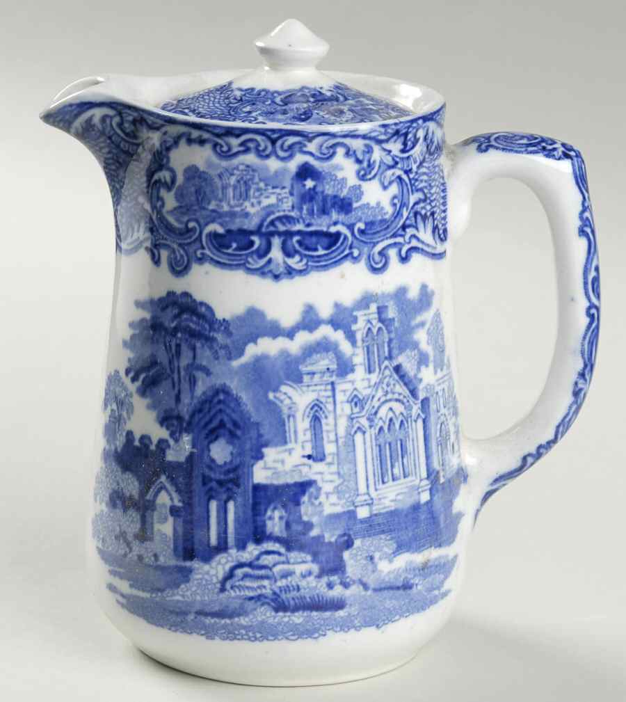 Abbey (Transferware, Scalloped) Large Syrup with Lid by George Jones & Sons-1