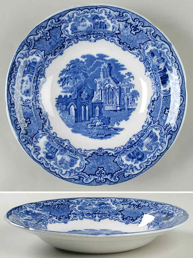 Abbey (Transferware, Scalloped) Large Rim Soup Bowl by George Jones & Sons-1