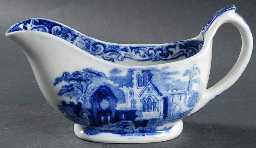 Abbey (Transferware, Scalloped) Gravy Boat by George Jones & Sons-1
