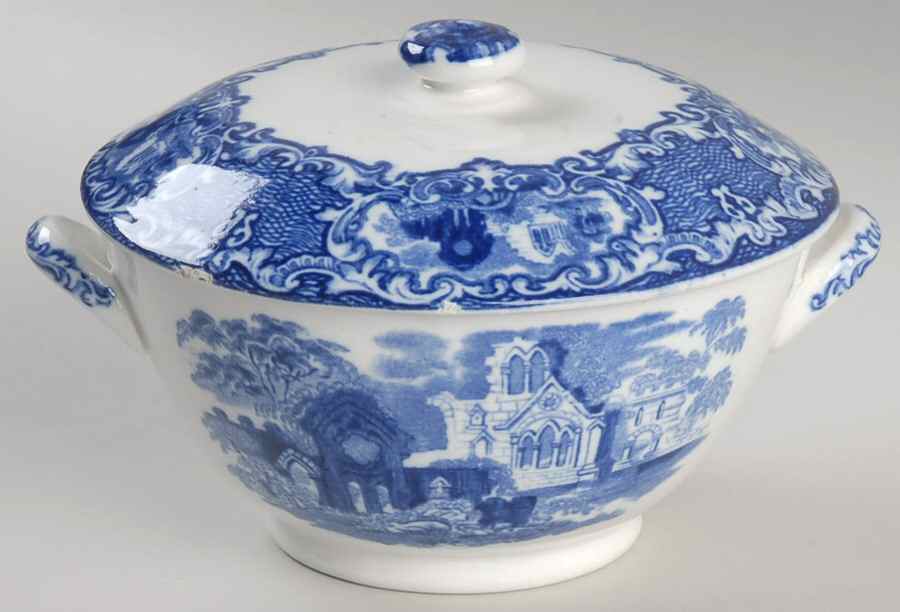 Abbey (Transferware, Scalloped) Mini Round Covered Vegetable by George Jones & Sons-1