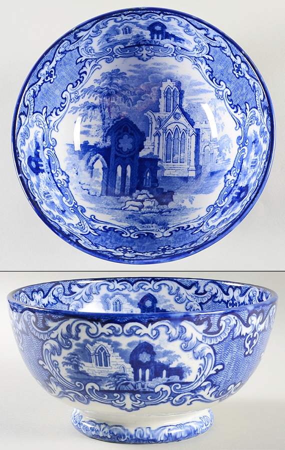 Abbey (Transferware, Scalloped) Large Fruit Bowl by George Jones & Sons-1
