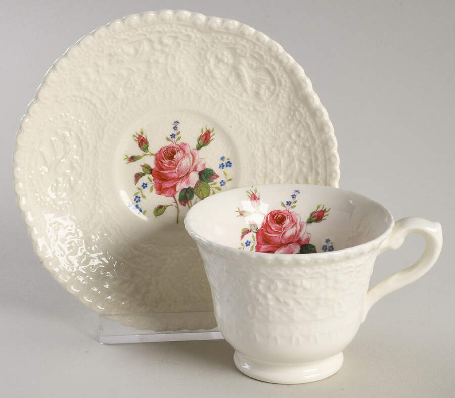 Birbeck Rose Pink Footed Demitasse Cup & Saucer Set by George Jones & Sons-1