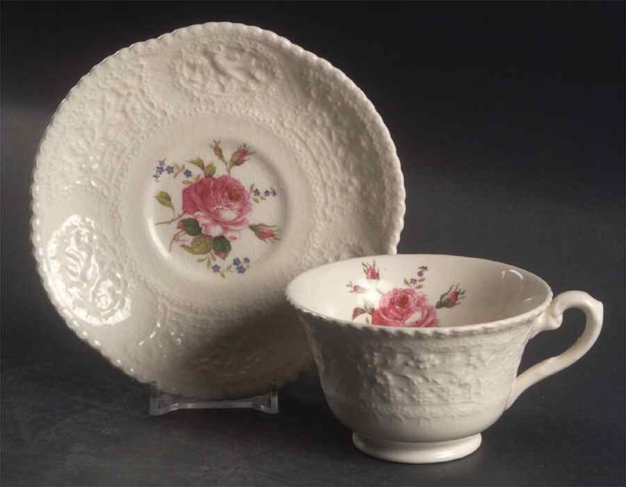 Birbeck Rose Pink Footed Cup & Saucer Set by George Jones & Sons-1