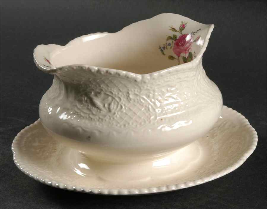 Birbeck Rose Pink Gravy Boat with Attached Underplate by George Jones & Sons-1