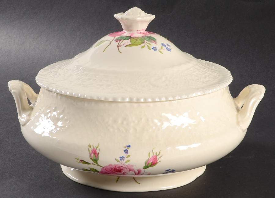 Birbeck Rose Pink Round Covered Vegetable by George Jones & Sons-1