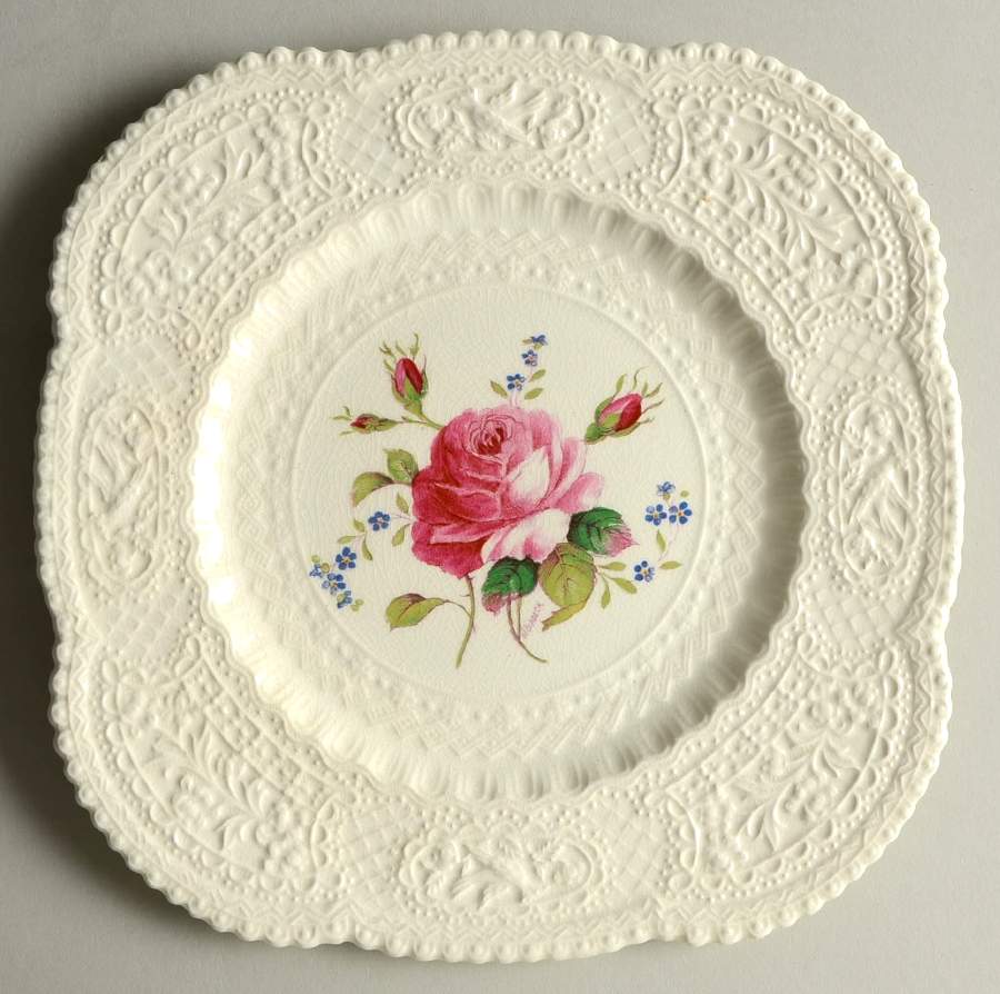 Birbeck Rose Pink Square Salad Plate by George Jones & Sons-1