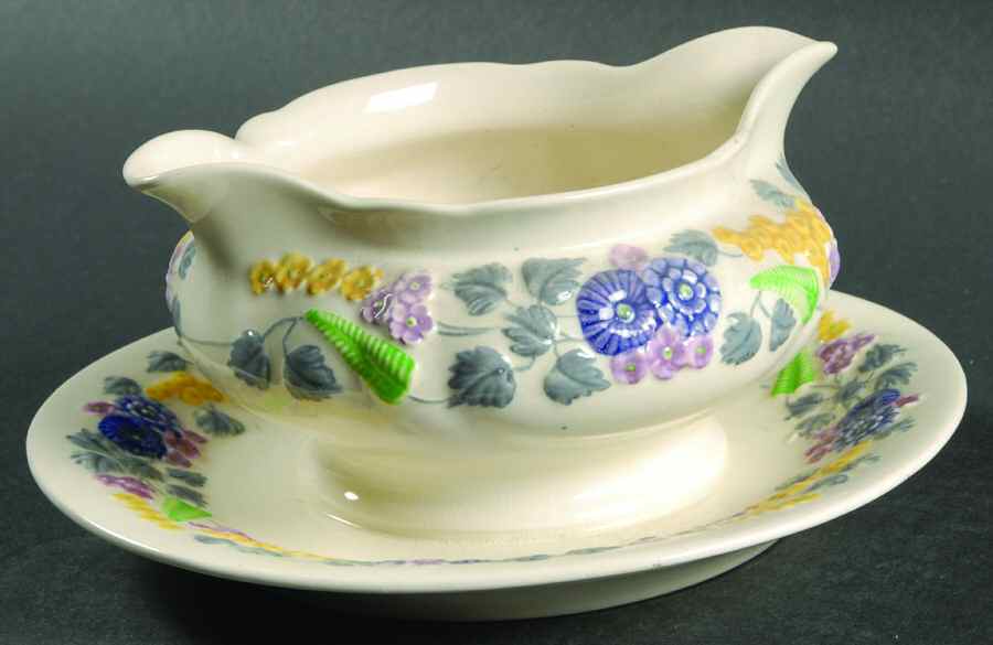 Devon Gravy Boat with Attached Underplate by George Jones & Sons-1