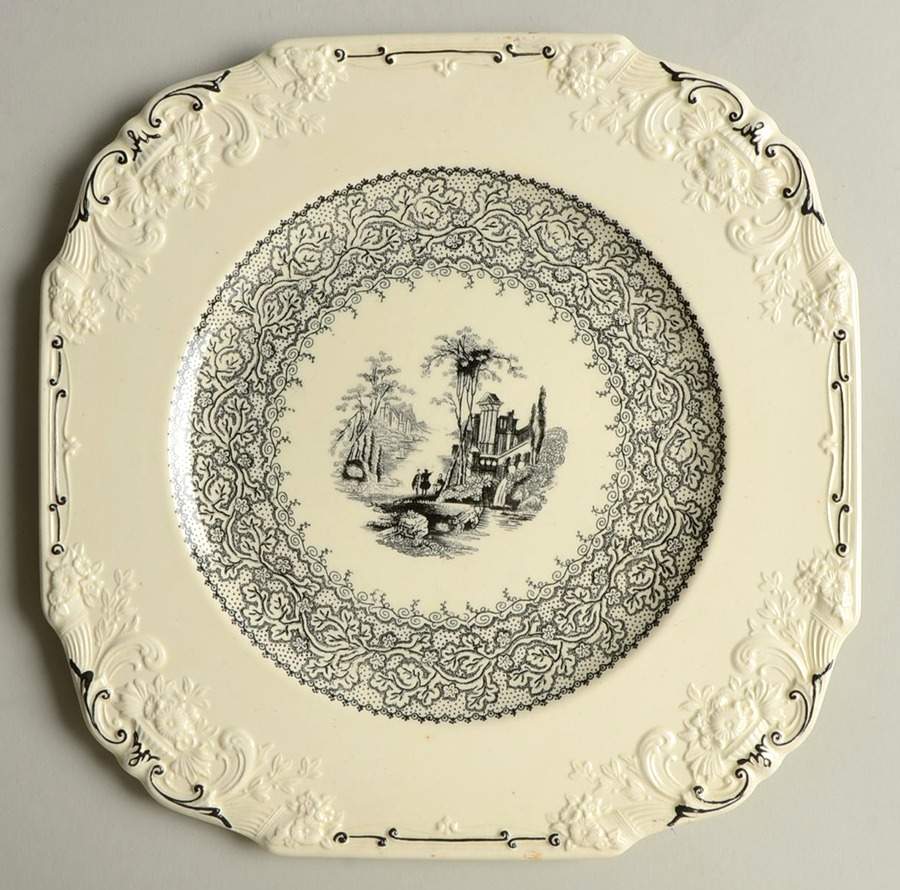 Genoa Black and White Square Luncheon Plate by George Jones & Sons-1