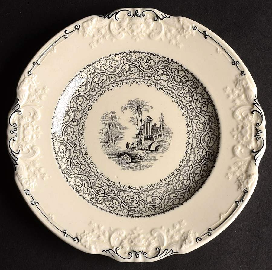 Genoa Black and White Dessert/Pie Plate by George Jones & Sons-1