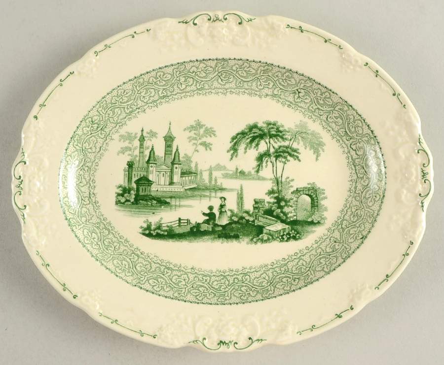 Genoa Green 9" Oval Serving Platter by George Jones & Sons-1
