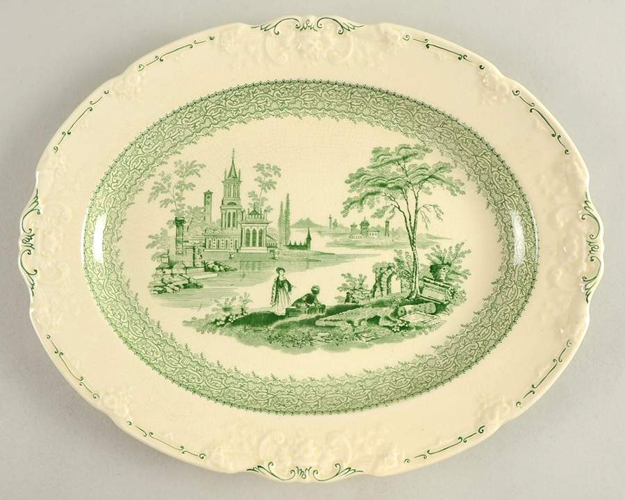 Genoa Green 13" Oval Serving Platter by George Jones & Sons-1