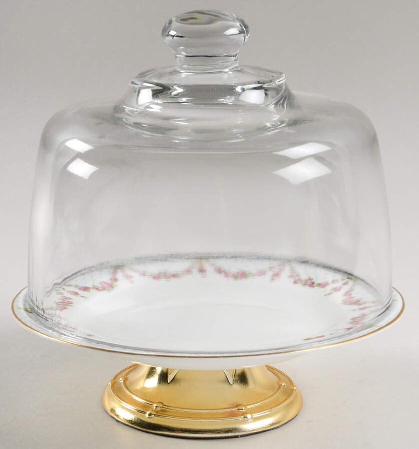 14695 6 1/2"-7 1/2" Footed Cheese Plate w/ Glass Dome HC by George Jones & Sons-1