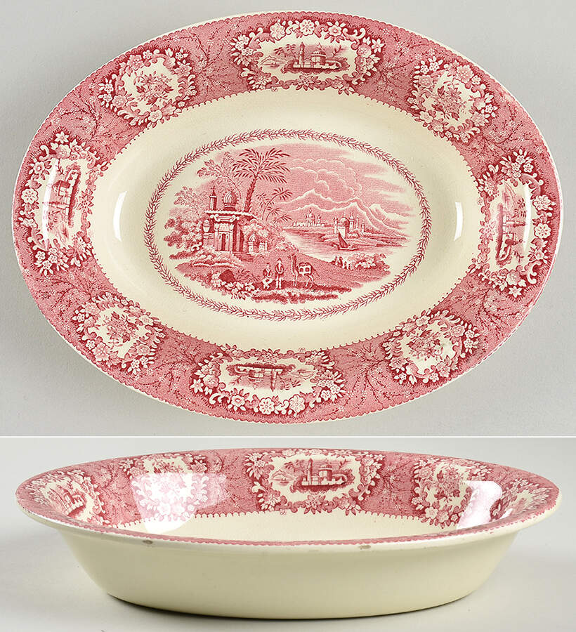 Oriental Pink 9" Oval Vegetable Bowl by George Jones & Sons-1