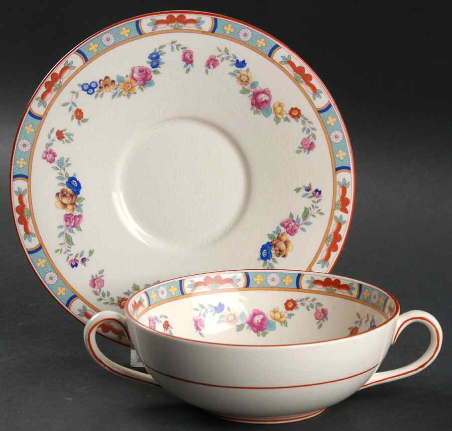 The Rosedale Flat Cream Soup Bowl & Saucer Set by George Jones & Sons-1