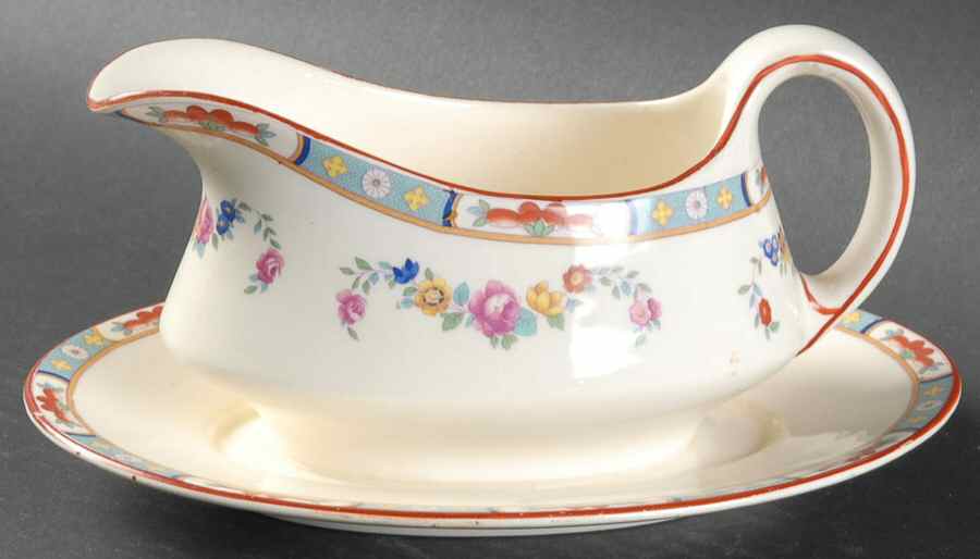 The Rosedale Gravy Boat with Attached Underplate by George Jones & Sons-1