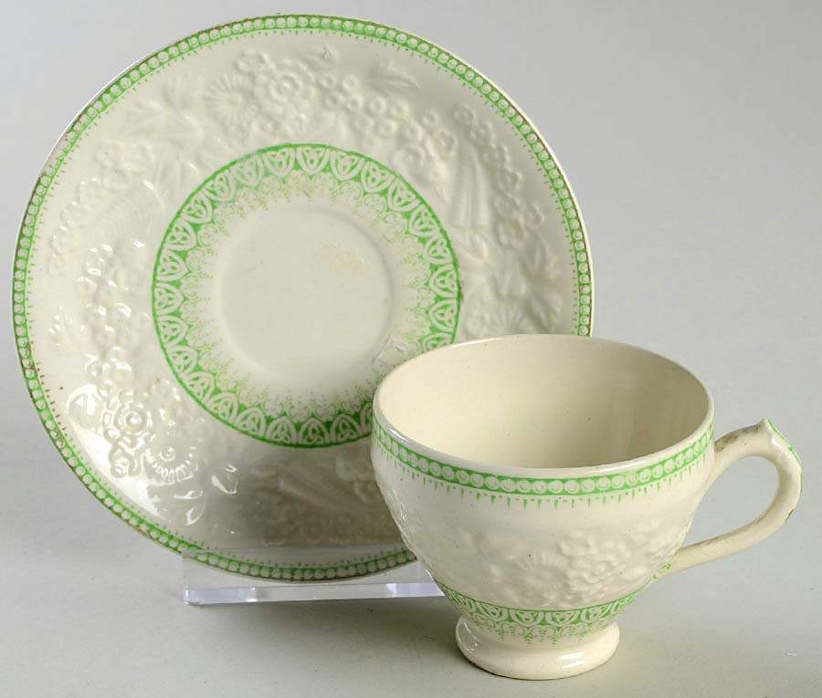 Shannon Green Footed Demitasse Cup & Saucer Set by George Jones & Sons-1