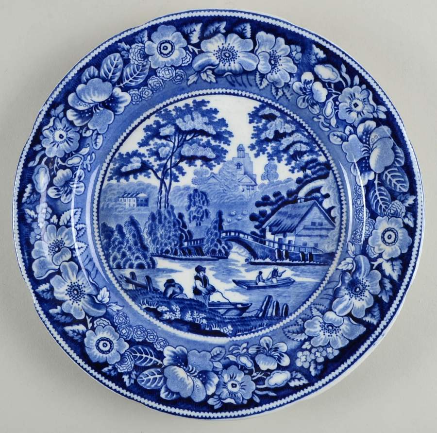 Wild Rose (Flow Blue) Dinner Plate by George Jones & Sons-1