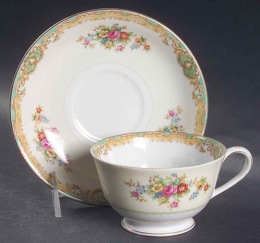 Green Traditional Footed Cup & Saucer Set by Jyoto-1