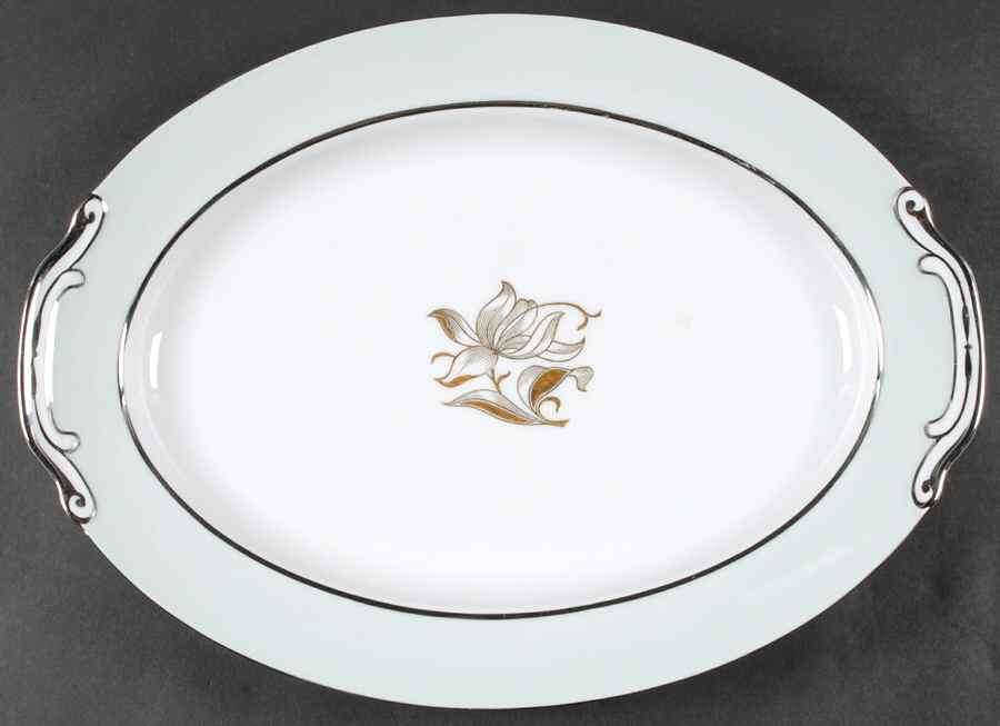 775 (Mint Green Border) 16" Oval Serving Platter by Jyoto-1