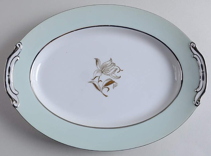 775 (Mint Green Border) 12" Oval Serving Platter by Jyoto-1