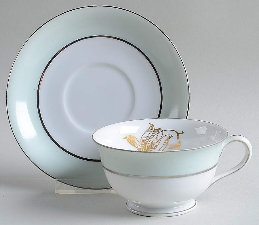 775 (Mint Green Border) Footed Cup & Saucer Set by Jyoto-1