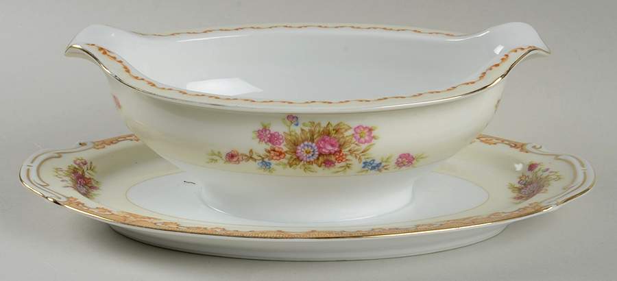 Tan Traditional Gravy Boat with Attached Underplate by Jyoto-1