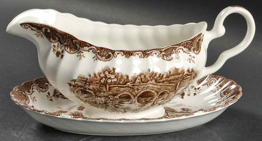 English Country Life Gravy Boat & Underplate/Relish by Johnson Brothers-1