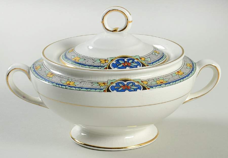 Sheraton (Floral Band on Rim) Sugar Bowl & Lid by Johnson Brothers-1